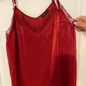 Burgundy lace trimmed tank top